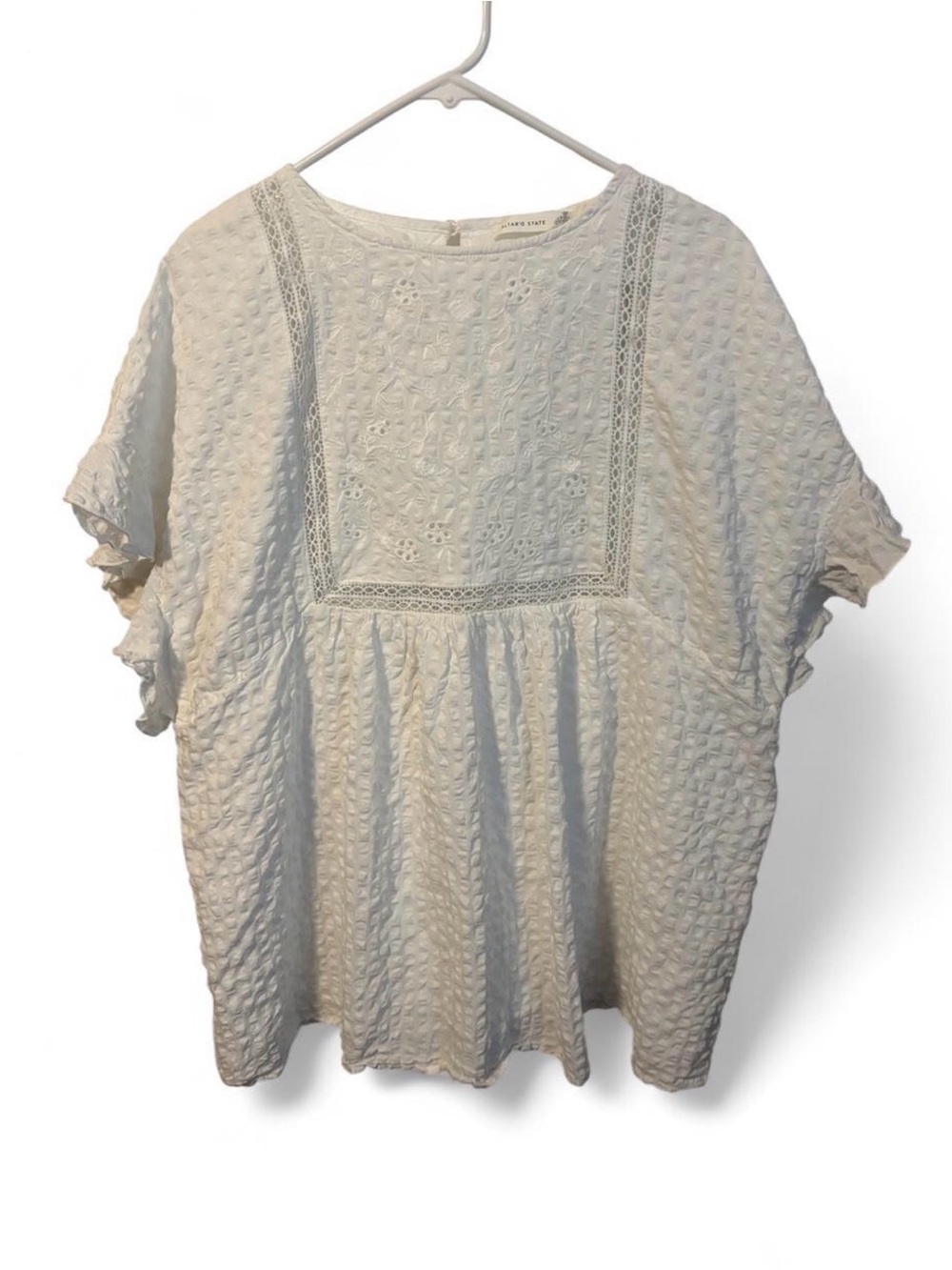 Altar'd State Boho White Lace Trim Textured Babydoll Blouse L